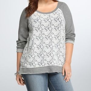 Torrid gray and white lace sweater
